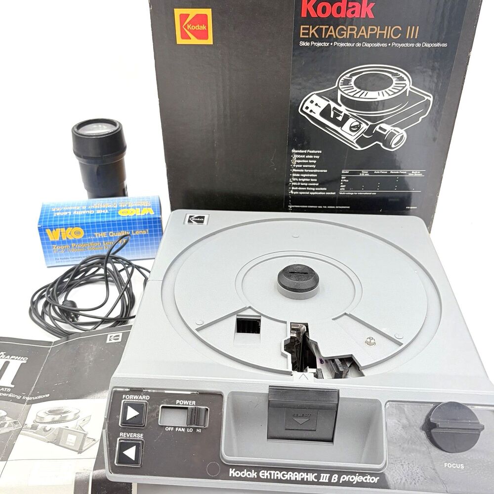 Kodak Ektagraphic III B AMT Slide Projector w Box Remote Lens Tested Works
